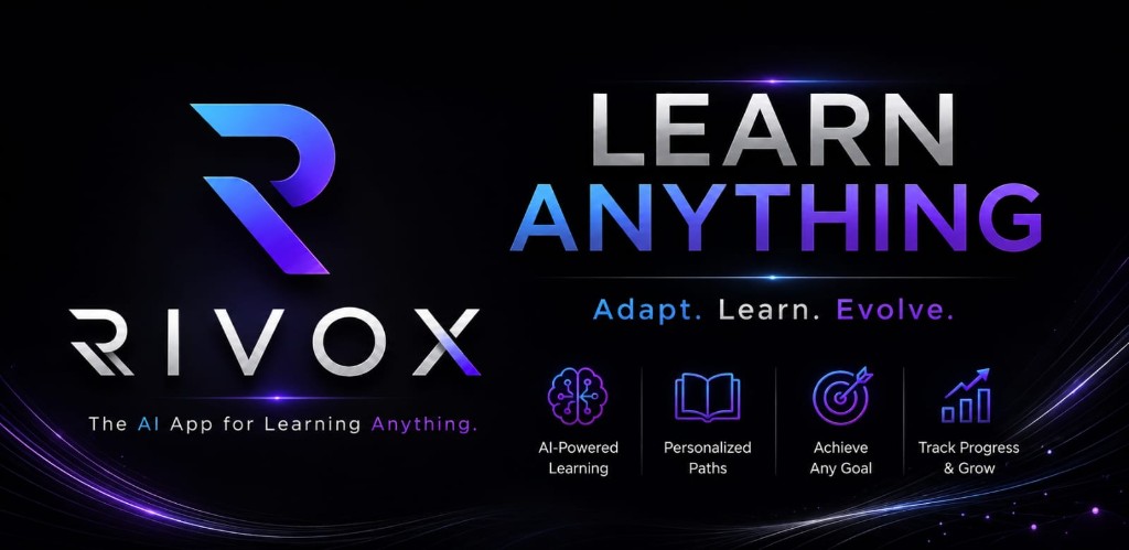 Rivox: The AI App for Learning Anything. AI-powered learning, personalized paths, goals, and progress tracking.